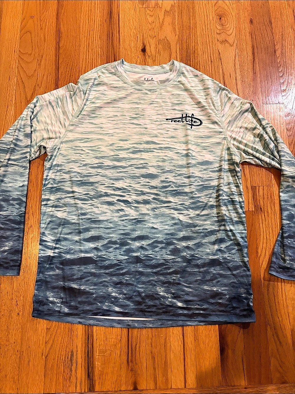 Reel Life Long Sleeve Performance Fishing Shirt Blue & Green Medium